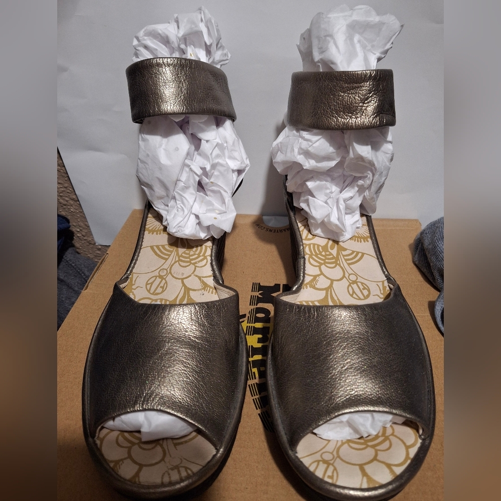 Fly London Yula  Ankle Strap Peep Toe Wedge Leather Sandal Size 40